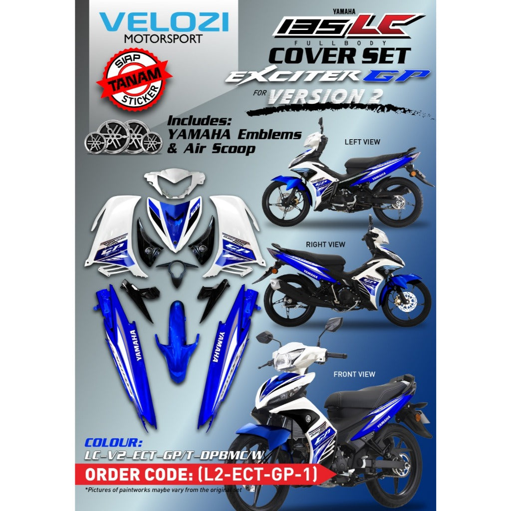 COVERSET BODYSET YAMAHA LC LC135 V2 V6 V7 EXCITER GP BIRU PUTIH STRIPE TANAM VELOZI EDITION ECT-GP-6