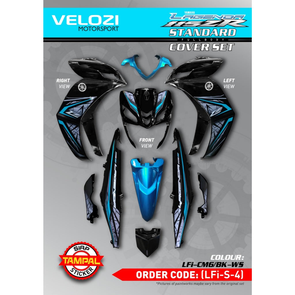 COVERSET BODYSET YAMAHA LAGENDA SRL 115 / 115Z FI CYAN CM6 BLACK STICKER SIAP TAMPAL WS VELOZI SET  LFI-S-4