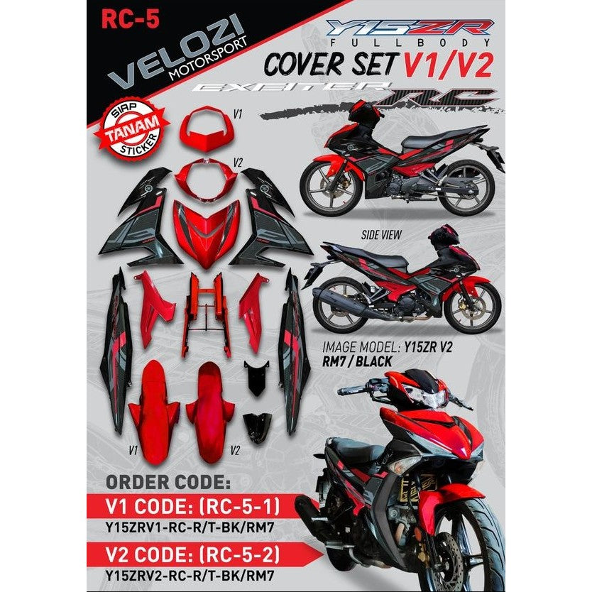 COVERSET Y15ZR V1 V2 EXCITER RC RM7 RED BLACK HITAM COVER SET BODYSET Y15ZR Y15 YSUKU VELOZI SIAP TANAM RC-5