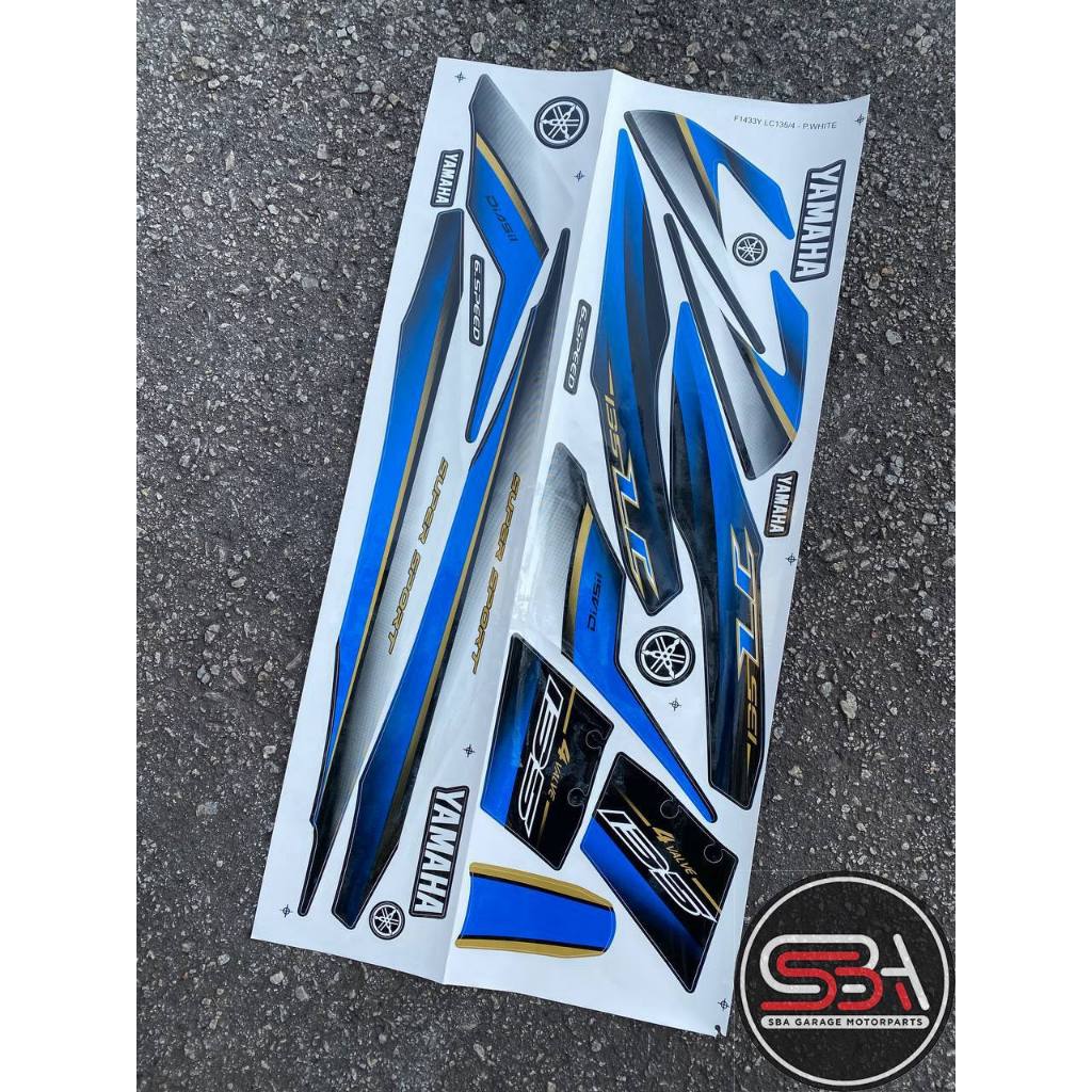 STICKER / STRIPE COVERSET / COVER SET LC 135 V1 BIRU GOLD MORITAKA YAMAHA ORIGINAL NO 4 ( P WHITE )