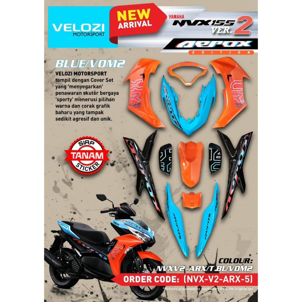 COVERSET BODYSET NVX 155 NVX155 V2 YAMAHA BLUE VOM2 BIRU ORANGE AEROX EDITION VELOZI SIAP TANAM NVX-V2-ARX-5