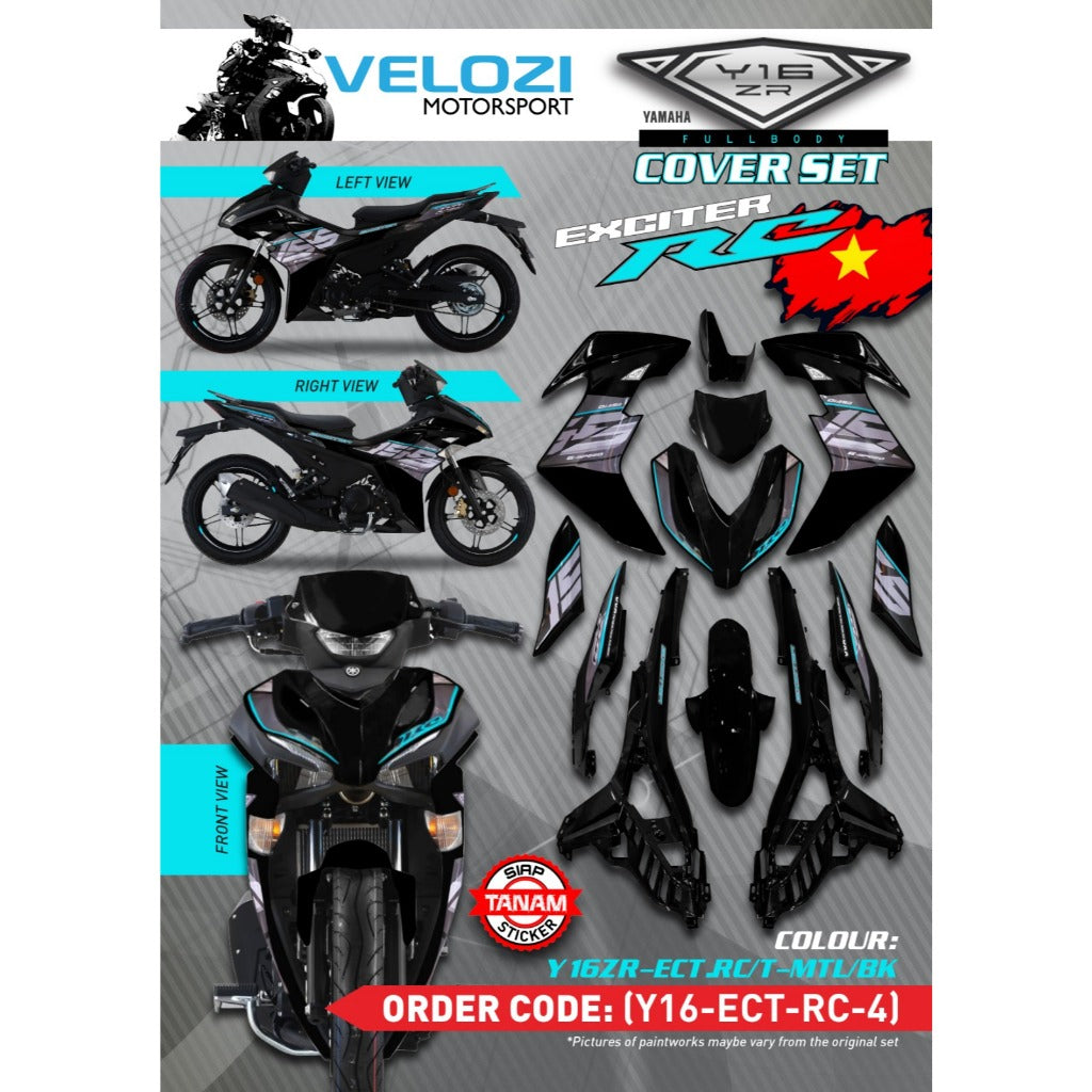 Y16 COVERSET Y16ZR EXCITER RC MATELIC BLACK HITAM Y16-ECT-RC-4 ORIGINAL VELOZI YAMAHA SIAP TANAM READY STOK