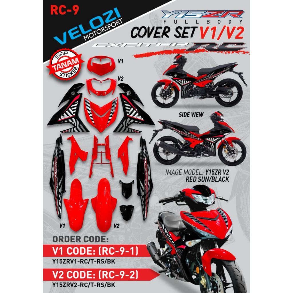 COVERSET Y15 Y15ZR V1 V2 EXCITER RC RED SUN BLACK TANAM COVER SET PREMIUM EDITION BODYSET YSUKU ORIGINAL VELOZI RC-9