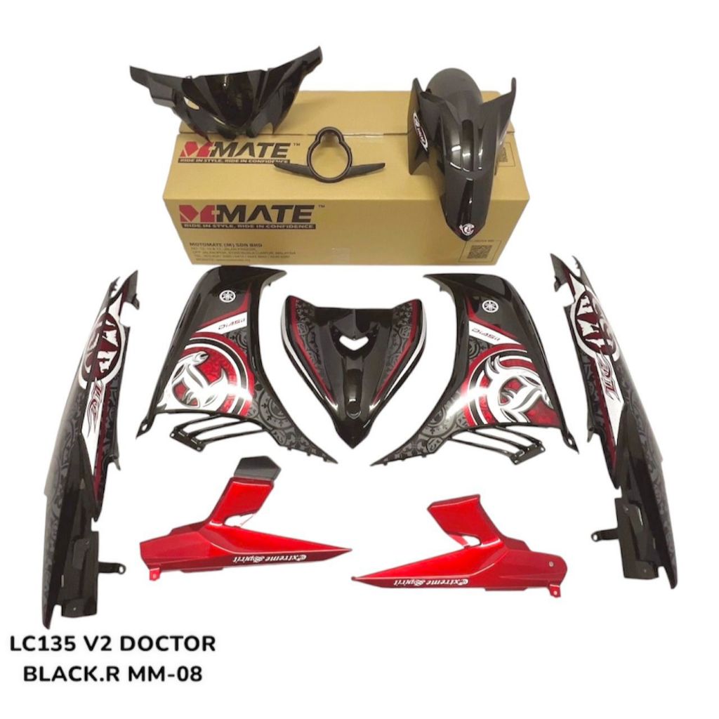 COVERSET BODYSET LC LC135 V2 HITAM MERAH BLACK BATIK STANDARD MM-08 STRIPE SIAP TAMPAL YAMAHA M MATE VERSION