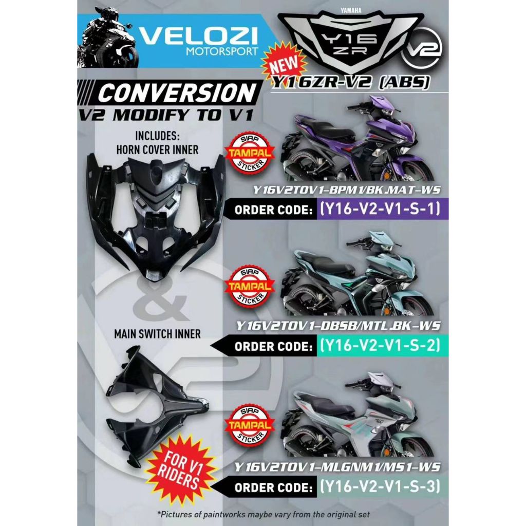 Y16 V2 COVERSET Y16ZR ORIGINAL HONG LEONG YAMAHA HLY BSM BPM1 PURPLE BLACK STANDARD SIAP TAMPAL ABS VELOZI