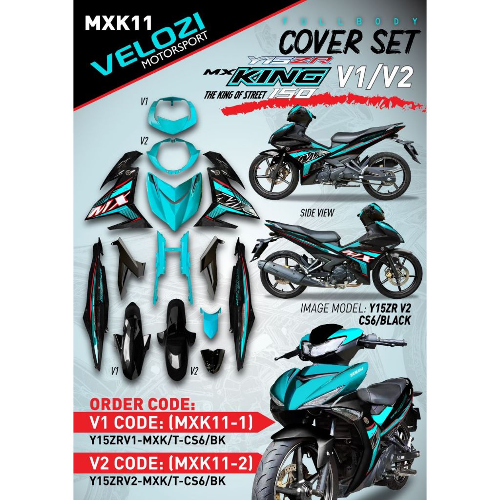 COVER SET Y15ZR V1 V2 MX KING CYAN CS6 BLACK SIAP TANAM COVERSET PREMIUM EDITION BODYSET Y15ZR YSUKU NEW ORIGINAL VELOZI