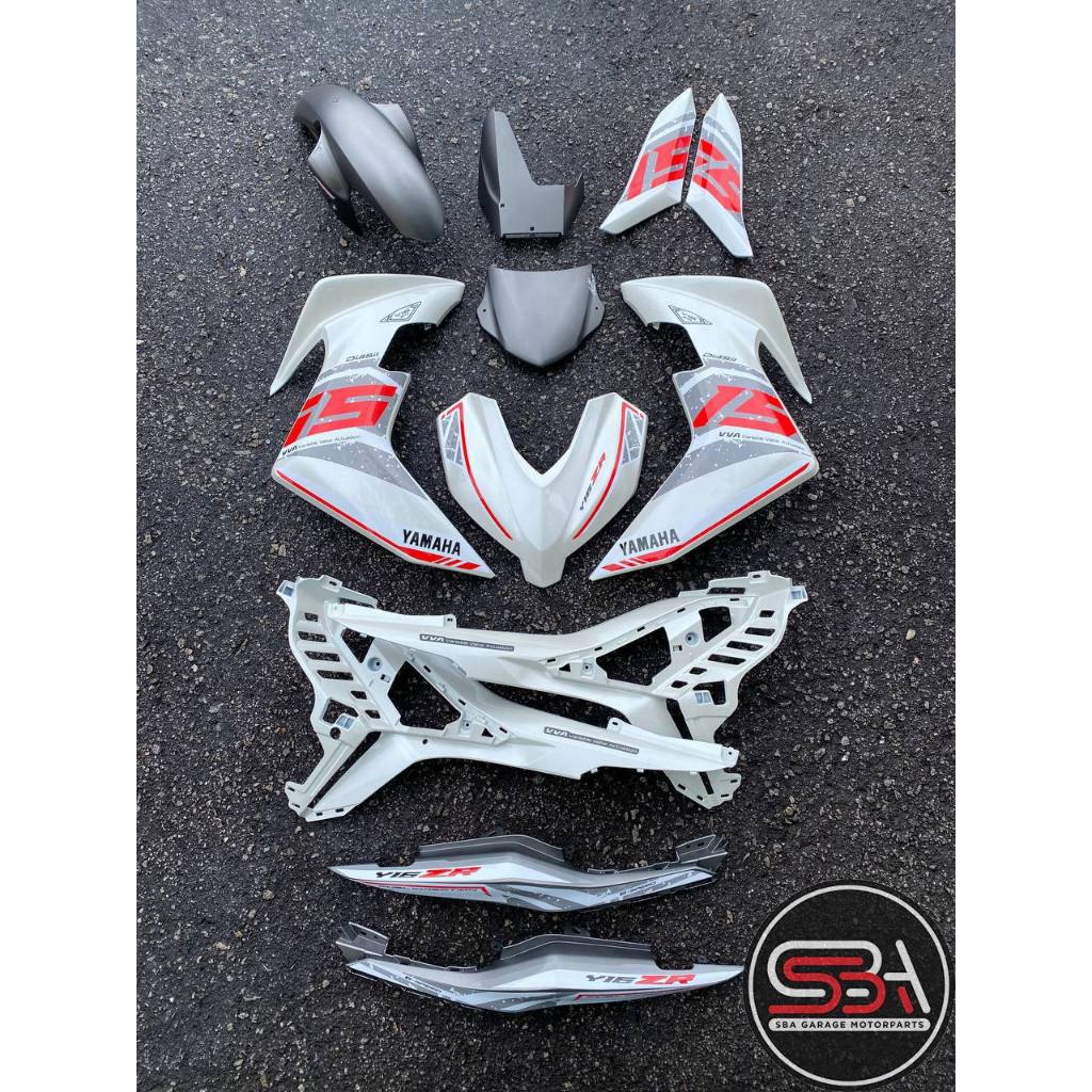Y16 V1 V2 COVERSET Y16ZR SILKY CRYSTAL WHITE GREY MATT STANDARD DESIGN ORIGINAL VELOZI YAMAHA SIAP TAMPAL READY STOK