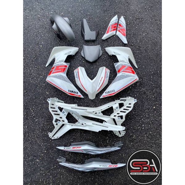 Y16 V1 V2 COVERSET Y16ZR SILKY CRYSTAL WHITE GREY MATT STANDARD DESIGN ORIGINAL VELOZI YAMAHA PRE-APPLIED DECALS READY STOCK