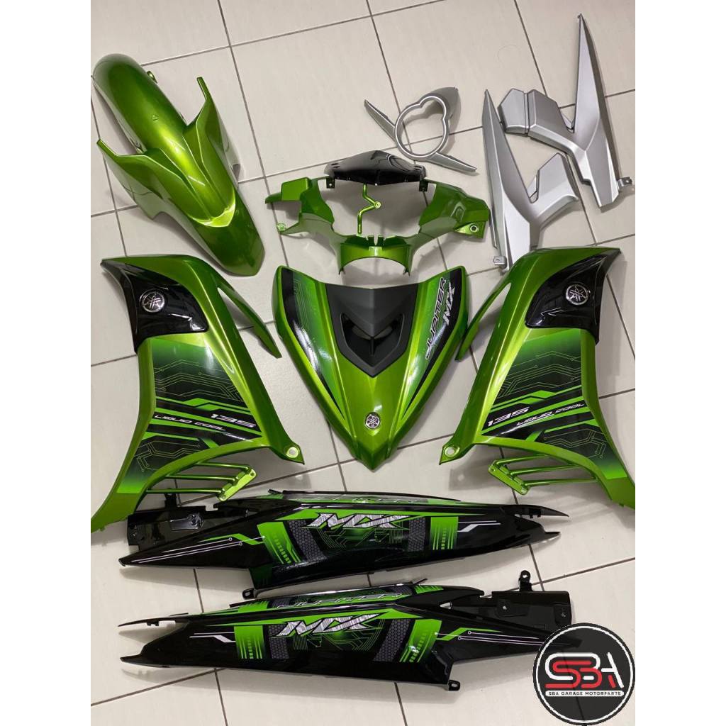 COVERSET YAMAHA LC LC135 V2 V4 V5 V6 V7 JUPITER MX GREEN BLACK HIJAU HITAM BODYSET SIAP TANAM VELOZI WITH COVER METER