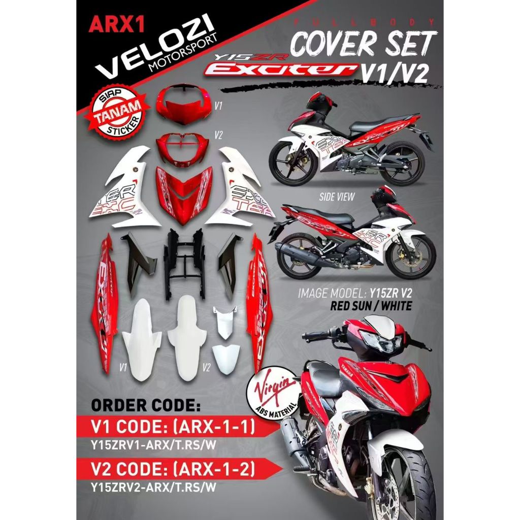 COVER SET Y15ZR V1 V2 EXCITER AEROX ARX1 RED SUN WHITE MERAH PUTIH SIAP TANAM COVERSET Y15ZR YSUKU NEW ORIGINAL VELOZI