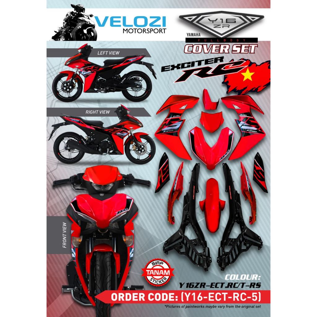 Y16 COVERSET Y16ZR EXCITER RC RED MERAH VIETNAM Y16-ECT-RC-5 ORIGINAL VELOZI YAMAHA SIAP TANAM READY STOK
