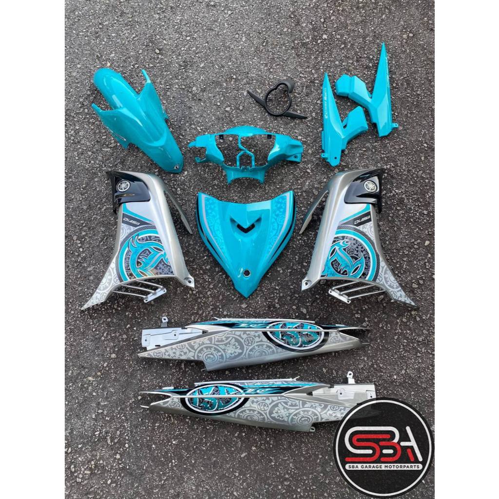 COVERSET BODYSET YAMAHA LC LC135 V2 CS6 S3 CYAN BATIK SILVER STRIPE SIAP TAMPAL KILANG VELOZI