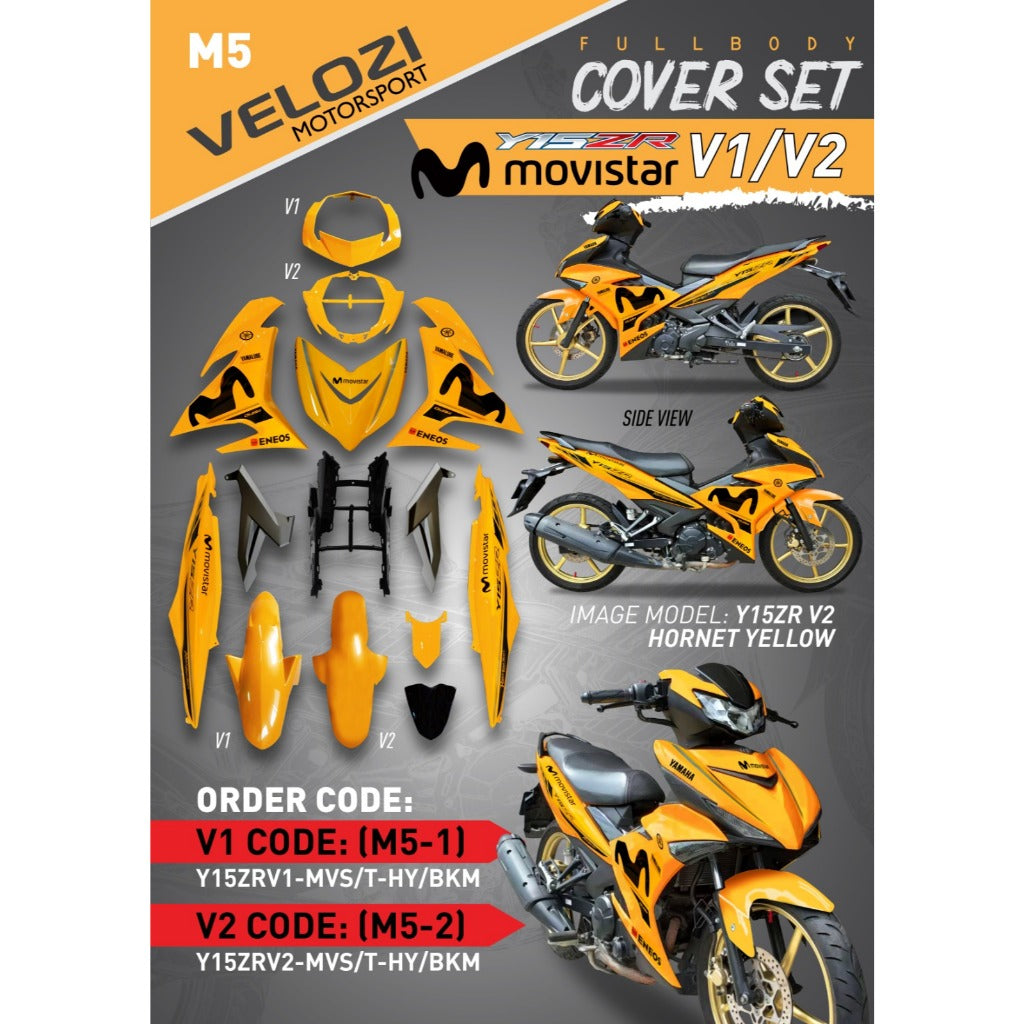 COVERSET Y15 Y15ZR V1 V2 HORNET YELLOW MOVISTAR M HITAM SIAP TANAM PREMIUM EDITION BODYSET ORIGINAL VELOZI M5