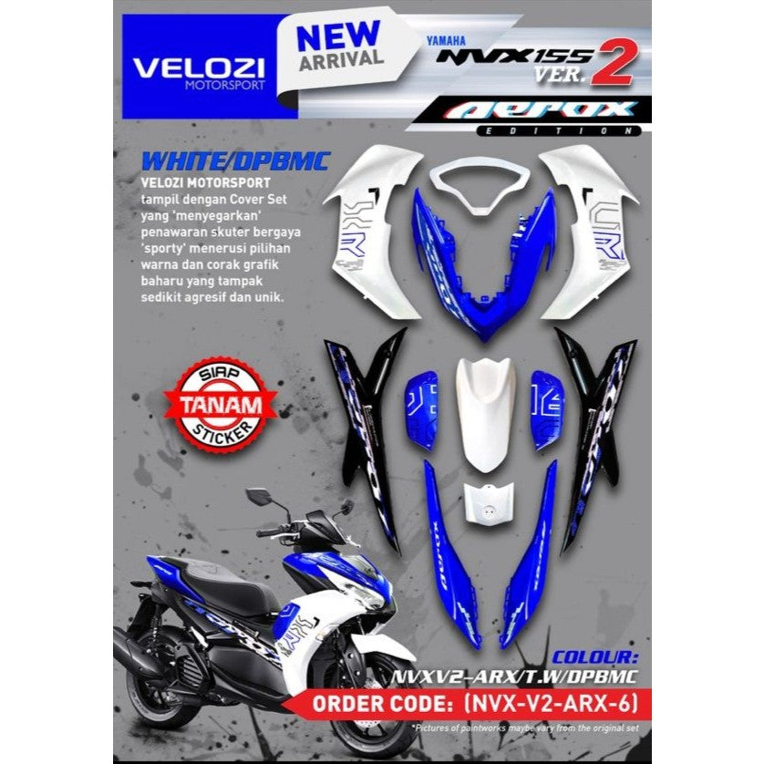 COVERSET BODYSET NVX 155 NVX155 V2 YAMAHA WHITE DPBMC BIRU PUTIH AEROX EDITION VELOZI SIAP TANAM NVX-V2-ARX-6