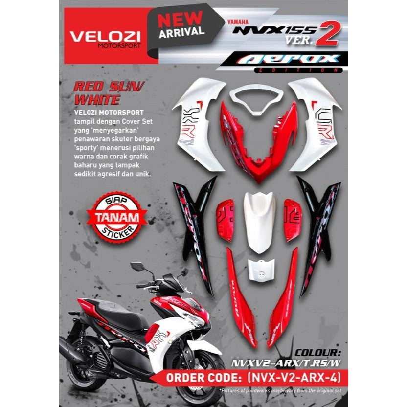 COVERSET BODYSET NVX 155 NVX155 V2 YAMAHA RED SUN WHITE MERAH PUTIH AEROX EDITION VELOZI SIAP TANAM NVX-V2-ARX-4