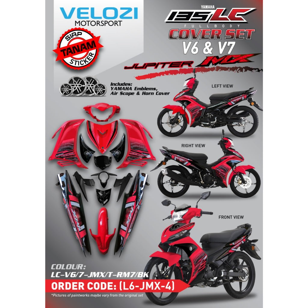 YAMAHA LC LC135 V2 V6 V7 JUPITER JMX MX COVERSET RED RM7 BLACK L6-JMX-4 READY TO INSTALL ORIGINAL VELOZI + METER COVER