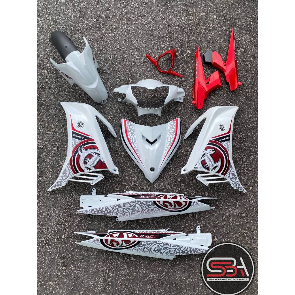 COVERSET BODYSET LC LC135 V2 PUTIH MERAH BATIK STANDARD MM-07 STRIPE SIAP TAMPAL FREE EMBLEM YAMAHA M MATE VERSION