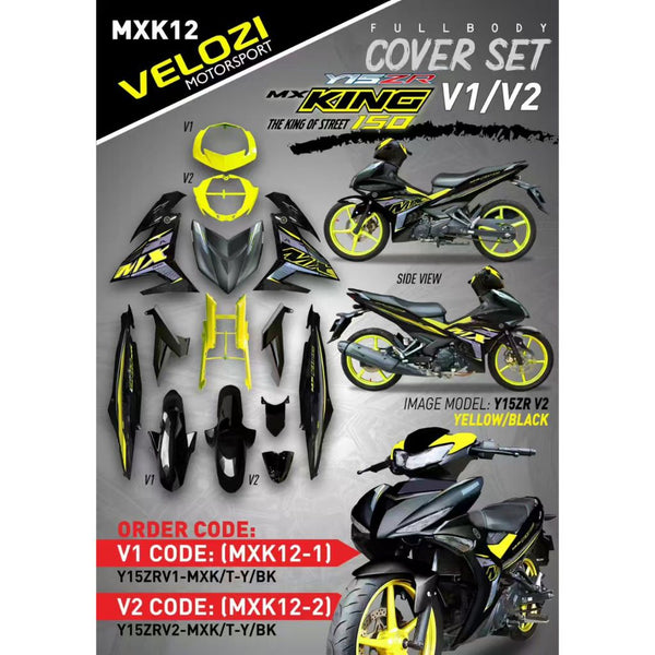 COVER SET Y15ZR V1 V2 MX KING YELLOW BLACK SIAP TANAM COVERSET PREMIUM EDITION BODYSET Y15ZR YSUKU NEW ORIGINAL VELOZI