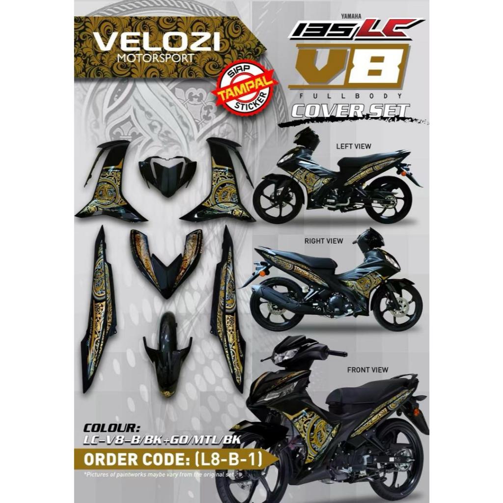 COVERSET BODYSET LC135 LC V8 BATIK GOLD METALIC BLACK HITAM L8-B-1 FUEL INJECTION FI YAMAHA SIAP TANAM VELOZI