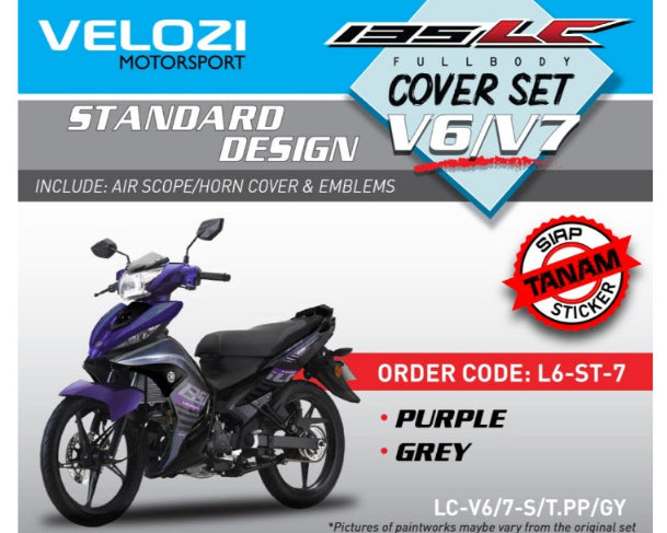 COVERSET BODYSET YAMAHA LC LC135 V6 V7 DR PURPLE GREY UNGU 2015 STRIPE TANAM CODE 034 DOCTOR VELOZI EDITION OEM