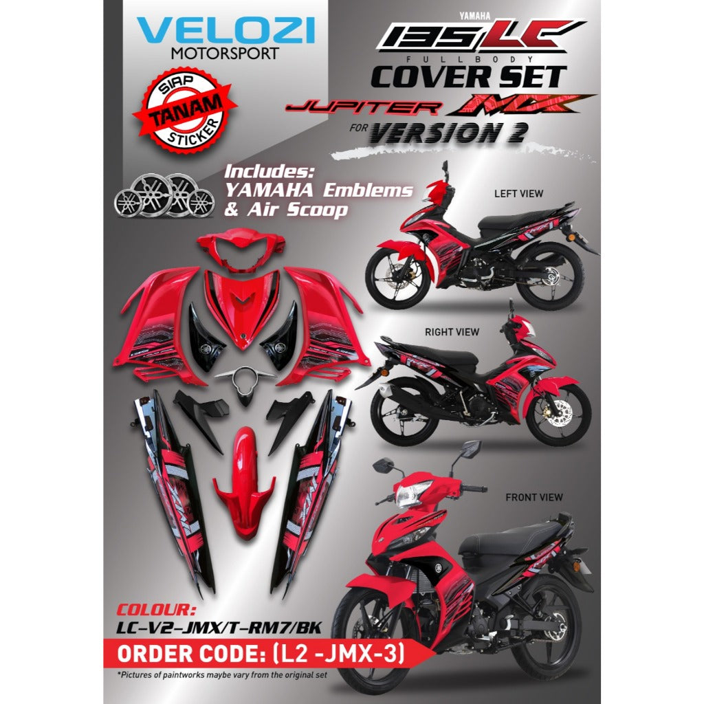 COVERSET YAMAHA LC LC135 V2 V6 V7 JUPITER JMX MX RED RM7 BLACK L6-JMX-4 SIAP TANAM ORIGINAL VELOZI + COVER METER