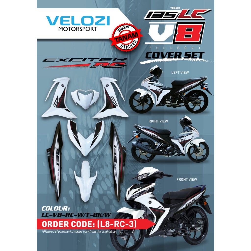 COVERSET BODYSET LC135 LC V8 RC WHITE BLACK FUEL INJECTION FI YAMAHA SIAP TANAM VELOZI ( L8-RC-3 )