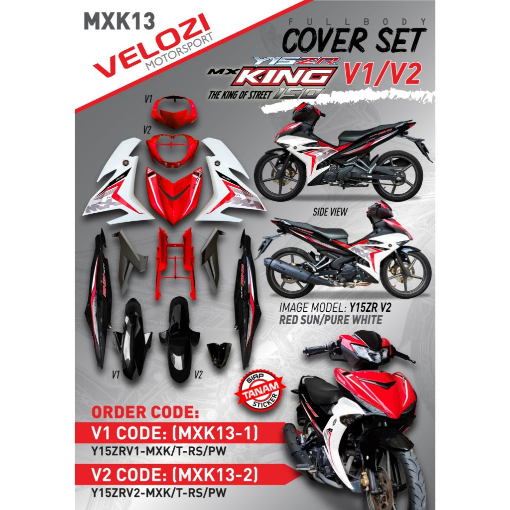COVERSET Y15ZR Y15 V1 V2 MX KING RED SUN PURE WHITE MERAH SIAP TANAM PREMIUM EDITION BODYSET YSUKU ORIGINAL VELOZI MXK13