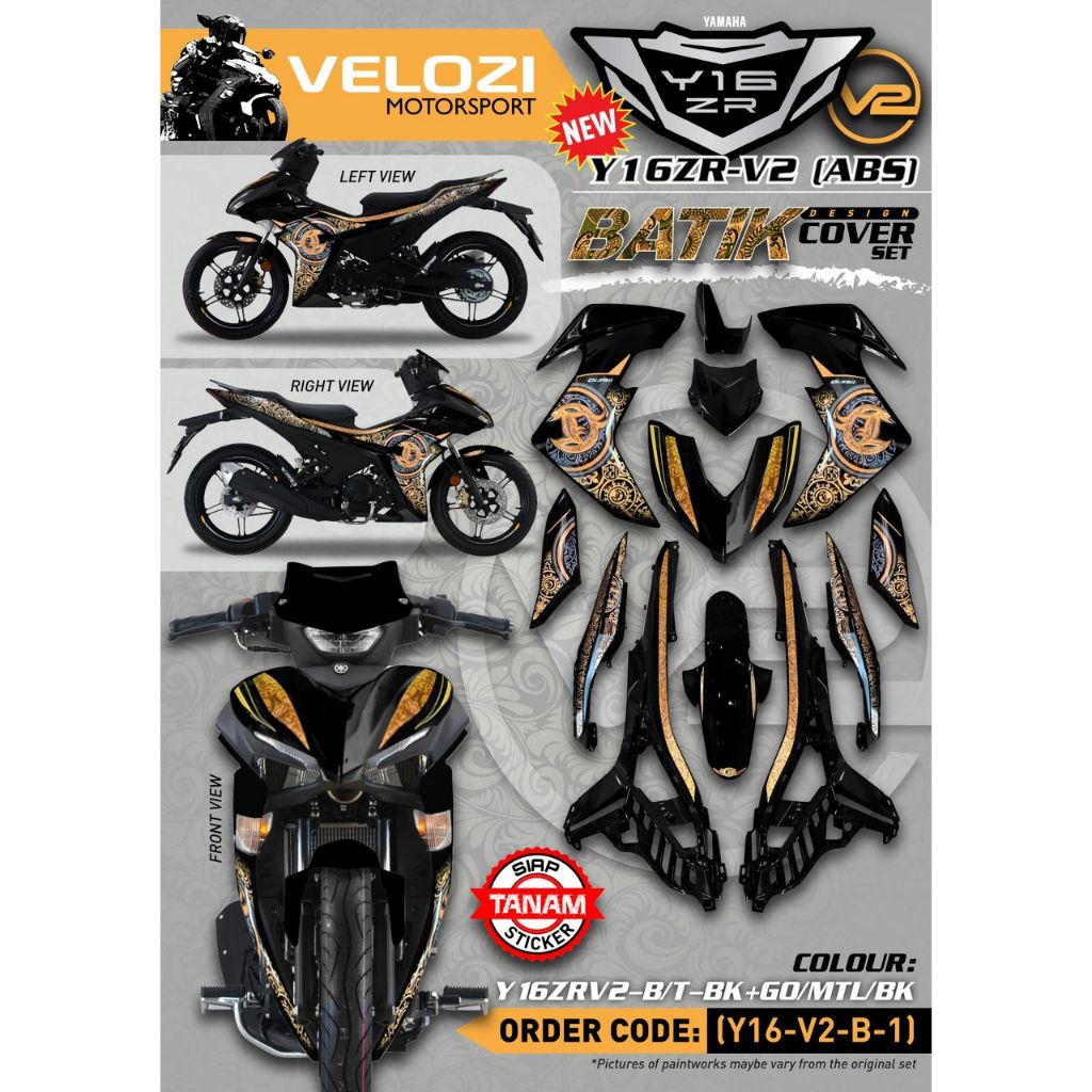 Y16 V1 V2 COVERSET Y16ZR HITAM GOLD BLACK FULL BATIK SMX Y16-B-1 ORIGINAL VELOZI YAMAHA SIAP TANAM READY STOK