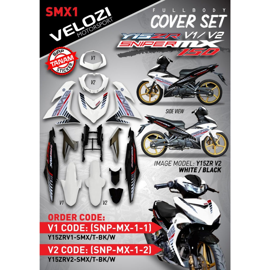 COVERSET Y15ZR Y15 V1 V2 SNIPER MX BLACK WHITE SIAP TANAM ORIGINAL VELOZI PREMIUM BODYSET SMX1