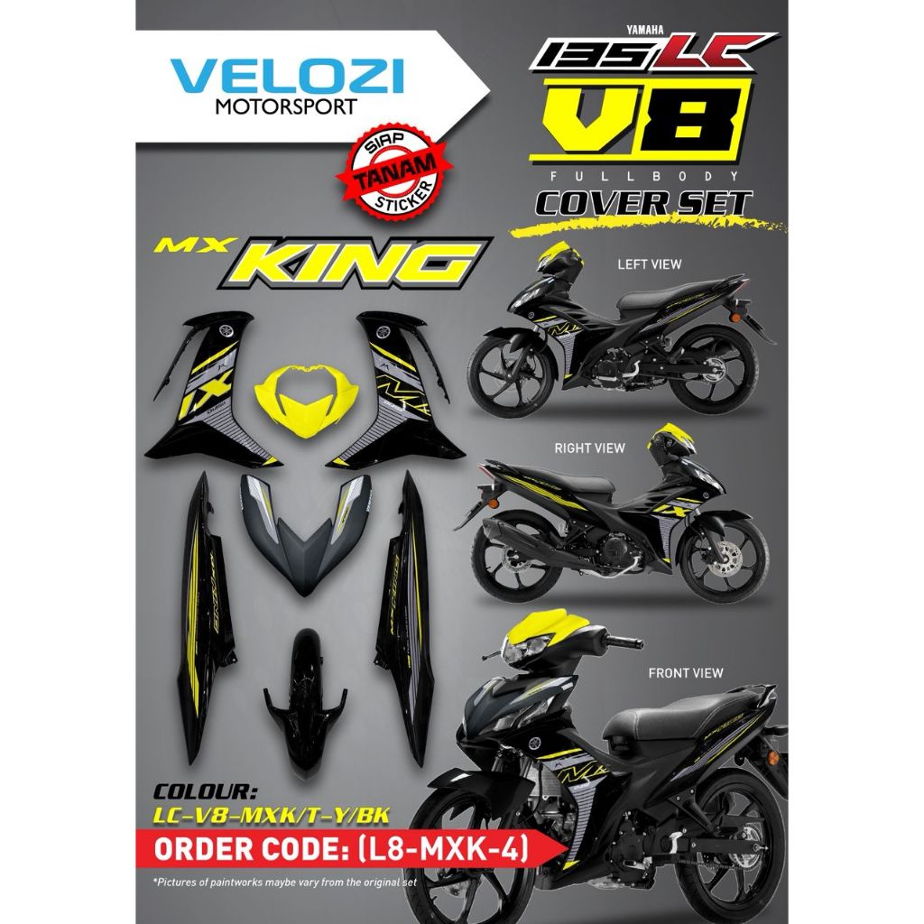 MOTORCYCLE COVERSET BODYSET LC135 LC V8 MX KING YELLOW BLACK L8-MXK-4 FUEL INJECTION FI YAMAHA SIAP TANAM VELOZI