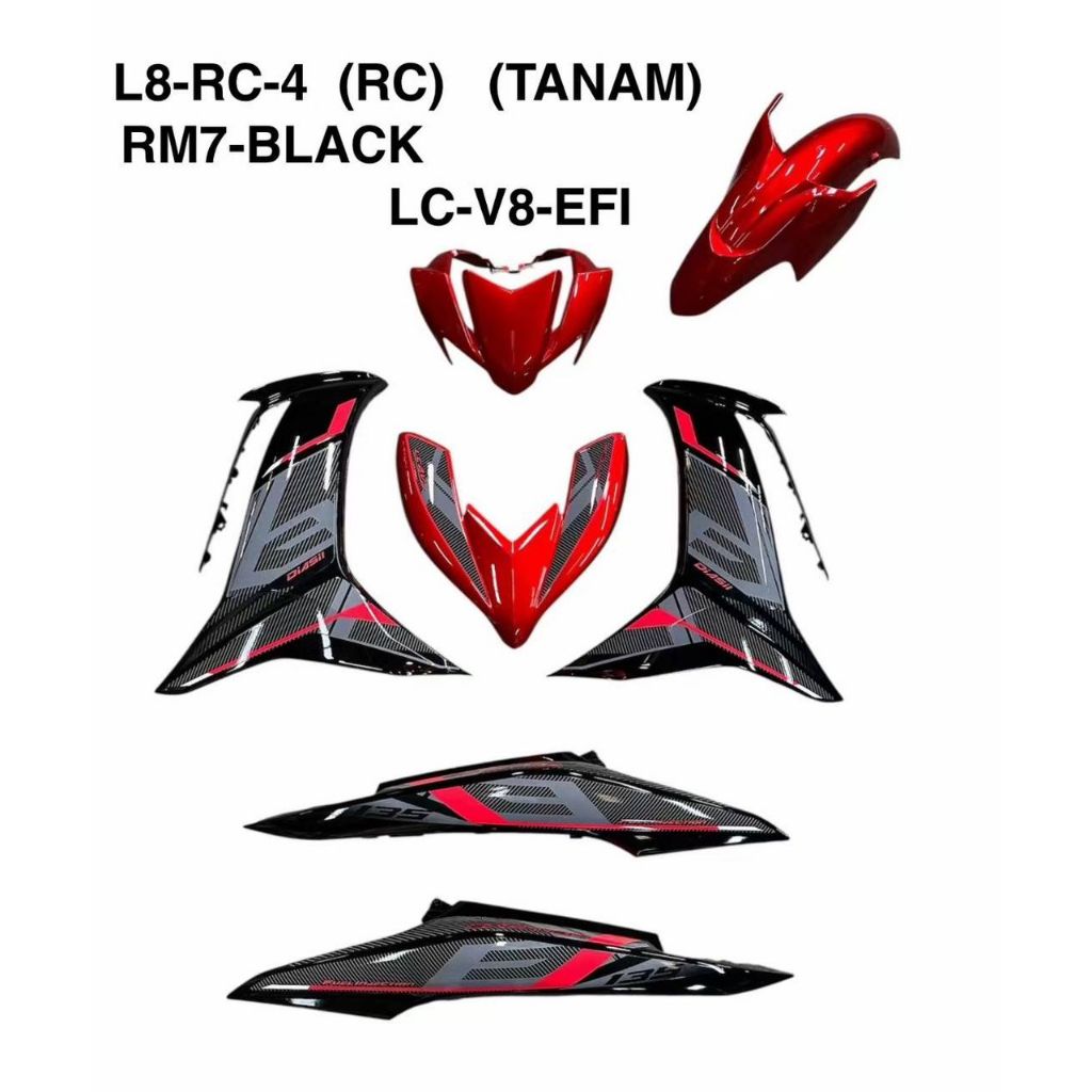 MOTORCYCLE COVERSET BODYSET LC135 LC V8 RC RM7 RED BLACK FUEL INJECTION FI YAMAHA SIAP TANAM VELOZI L8-RC-4