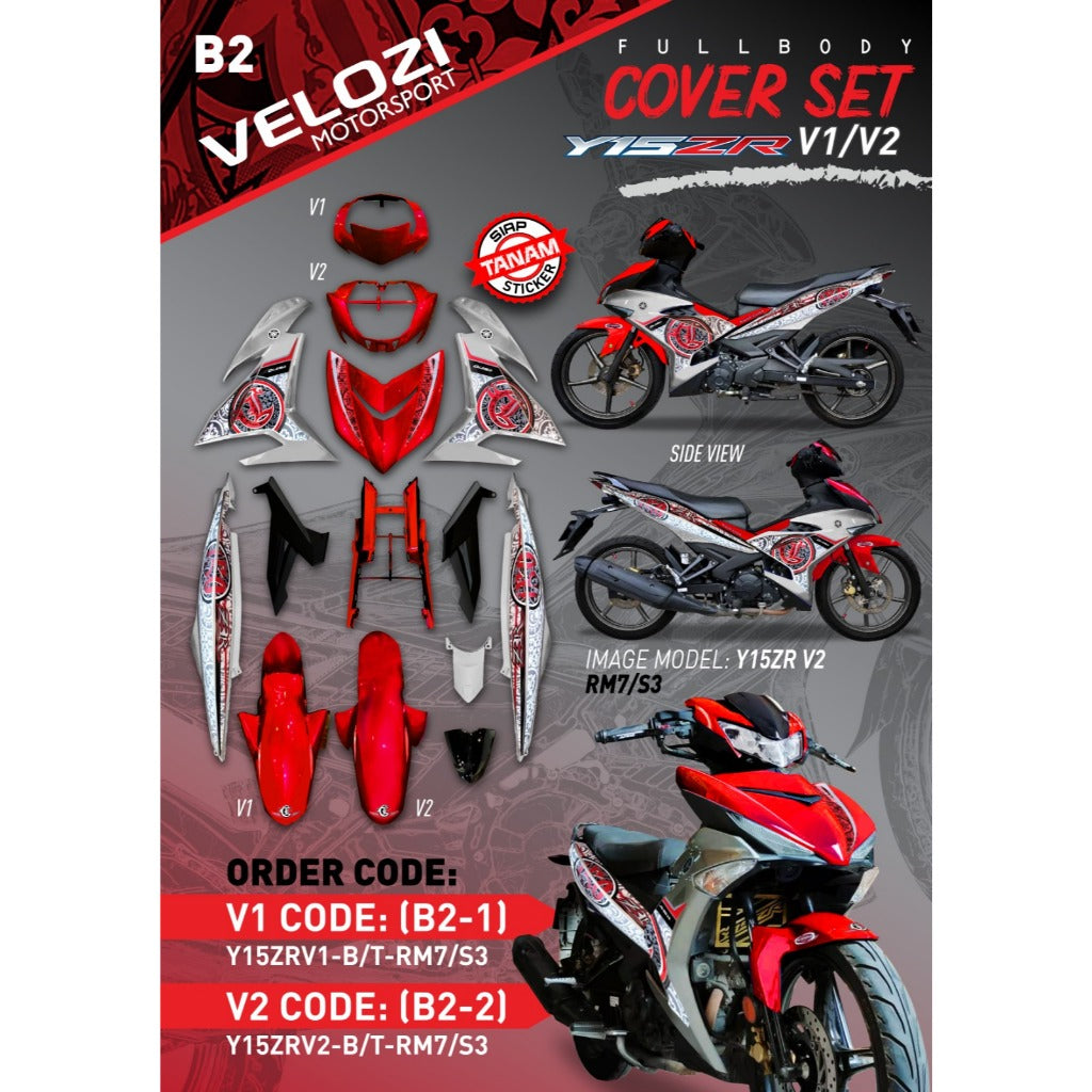 COVERSET BODYSET YAMAHA Y15 Y15ZR V1 V2 P RED MERAH BATIK SILVER DOCTOR 042 / VELOZI SIAP TANAM