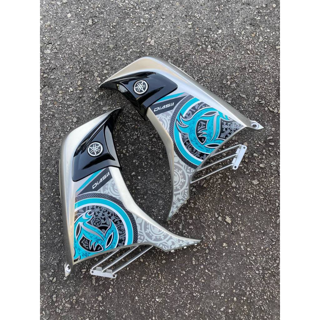 COVERSET BODYSET YAMAHA LC LC135 V2 CS6 S3 CYAN BATIK SILVER STRIPE SIAP TAMPAL KILANG VELOZI