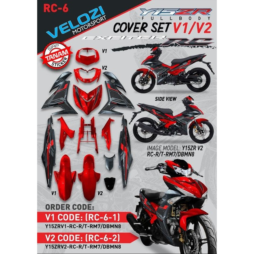 COVERSET Y15ZR Y15 V1 V2 RC RM7 DBMN8 RED SIAP TANAM PREMIUM EDITION BODYSET YSUKU ORIGINAL VELOZI RC-6