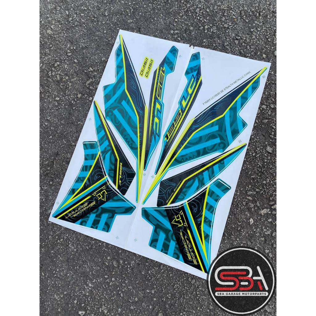 STICKER STRIPE BODYSET COVERSET LC 135 V7 MORITAKA SE STEALTH METALIC CYAN ORIGINAL YAMAHA