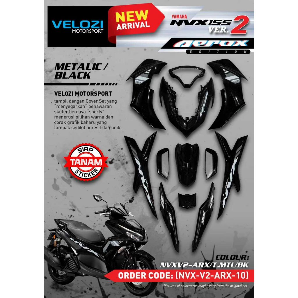COVERSET BODYSET NVX 155 NVX155 V2 YAMAHA ARX METALIC BLACK AEROX EDITION VELOZI SIAP TANAM NVX-V2-ARX-10