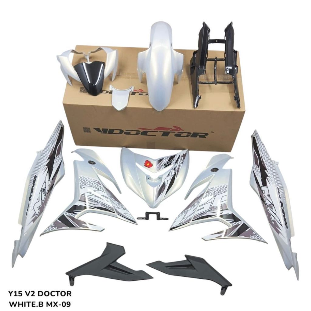 COVERSET BODYSET YAMAHA Y15 Y15ZR V1 V2 WHITE BLACK MX 09 DOCTOR SIAP TANAM