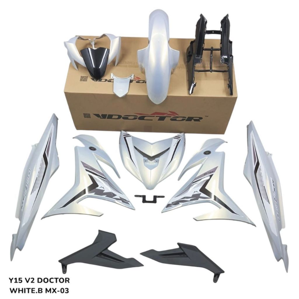 COVERSET BODYSET YAMAHA Y15 Y15ZR V1 V2 WHITE BLACK MX 03 DOCTOR SIAP TANAM