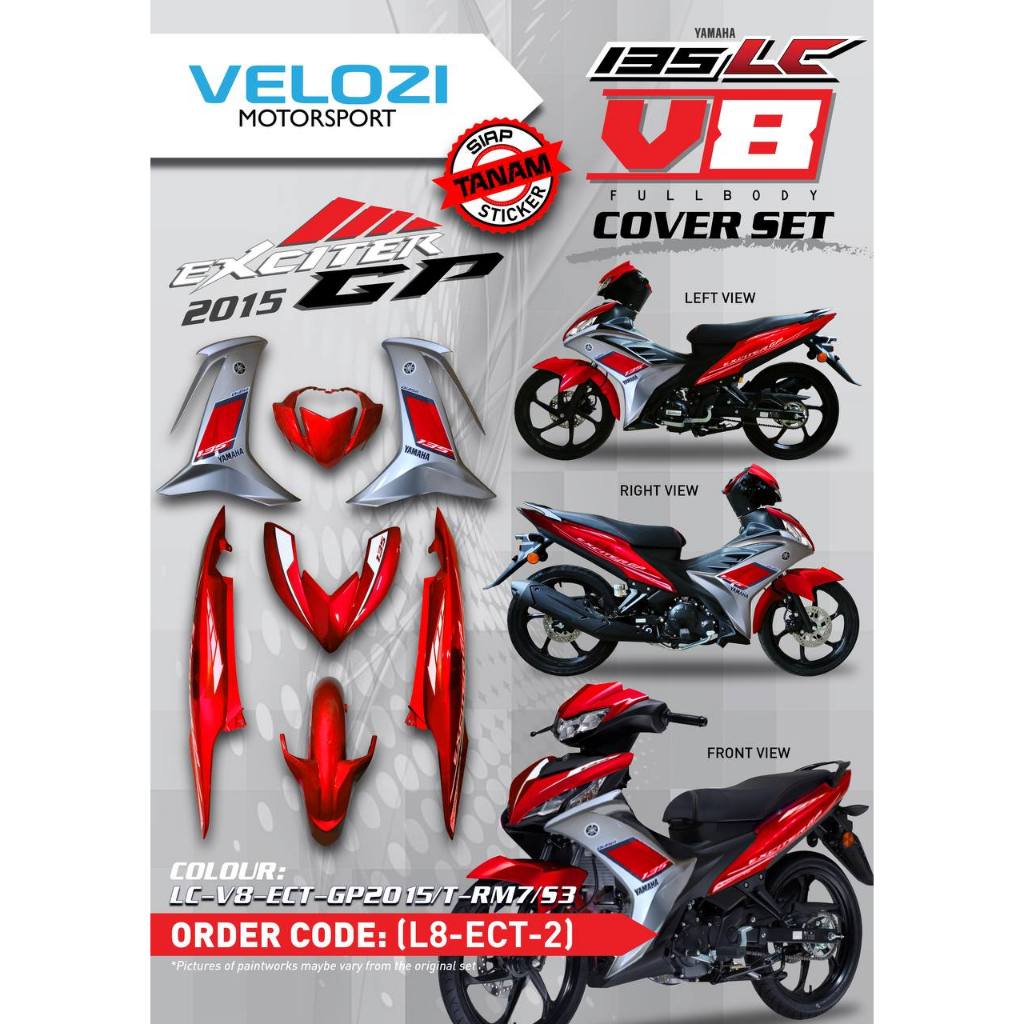 COVERSET LC135 LC V8 RM7 S3 MERAH RED SILVER ULTRAMAN EXCITER GP L8-ECT-2 FUEL INJECTION FI YAMAHA SIAP TANAM VELOZI