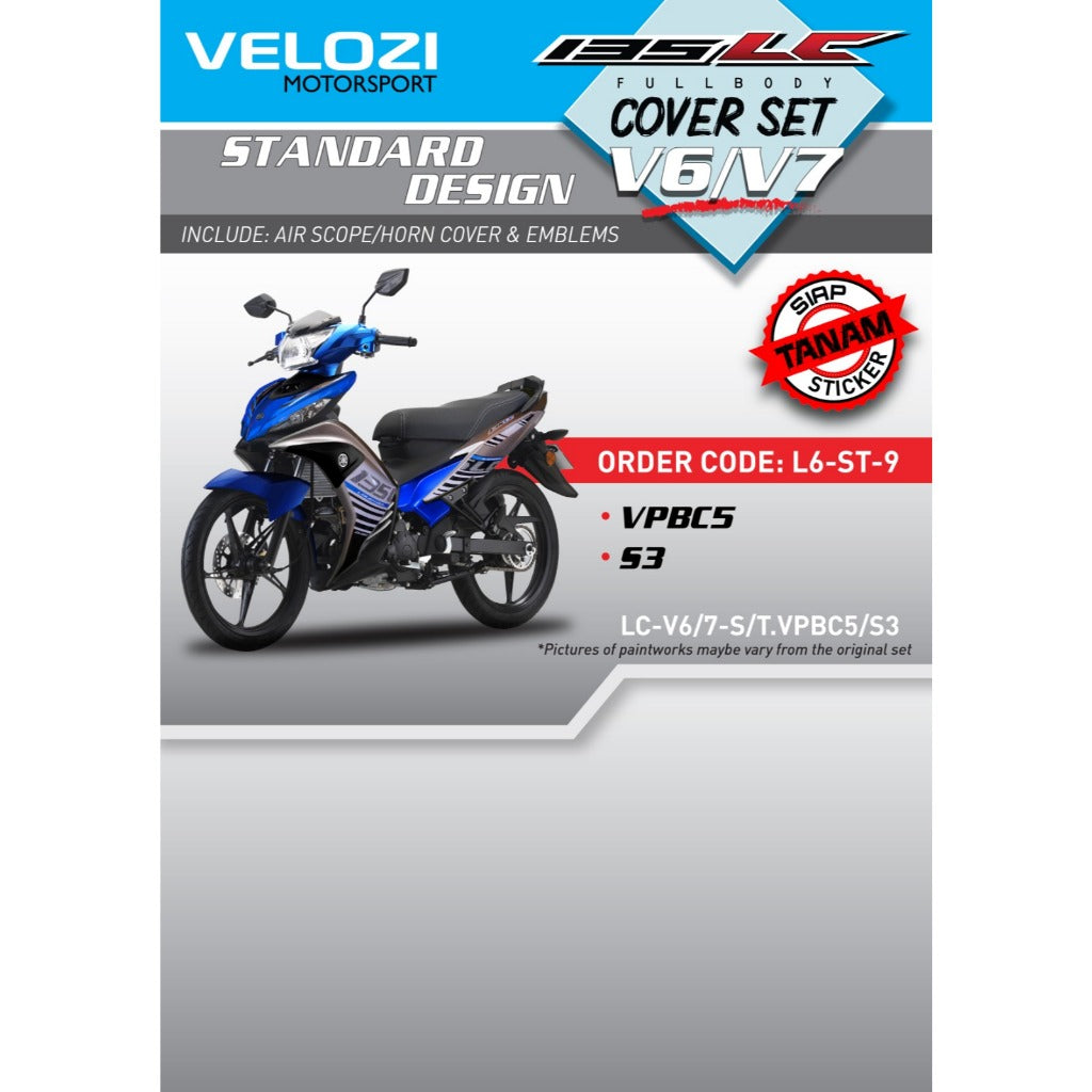 COVERSET BODYSET YAMAHA LC LC135 V6 V7 DR BIRU SILVER VPBC5 S3 2015 BIRU STRIPE TANAM CODE 036 DOCTOR EDITION VELOZI