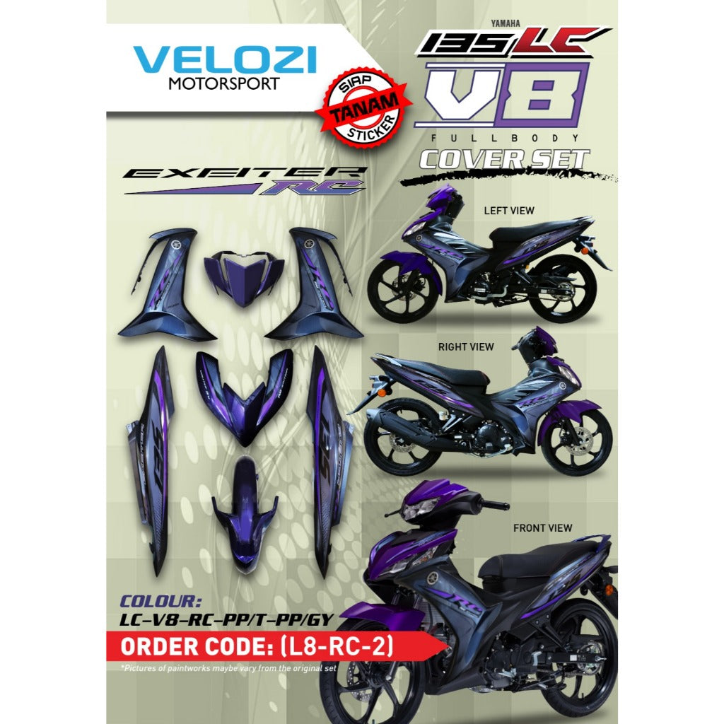 COVERSET BODYSET LC135 LC V8 DR RC EXCITER PURPLE GREY FUEL INJECTION FI YAMAHA SIAP TANAM DOCTOR 028 VELOZI