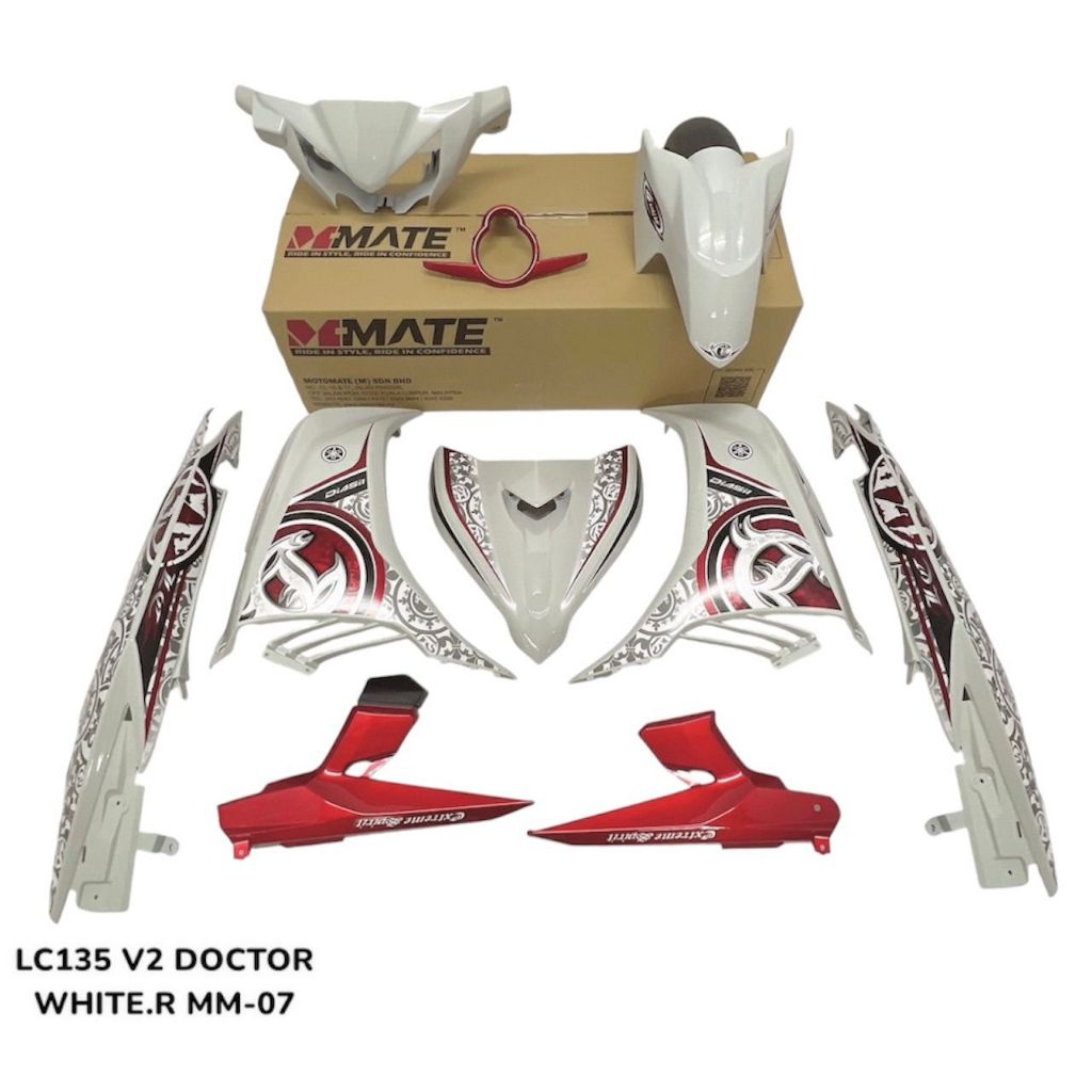 COVERSET BODYSET LC LC135 V2 PUTIH MERAH BATIK STANDARD MM-07 STRIPE SIAP TAMPAL FREE EMBLEM YAMAHA M MATE VERSION