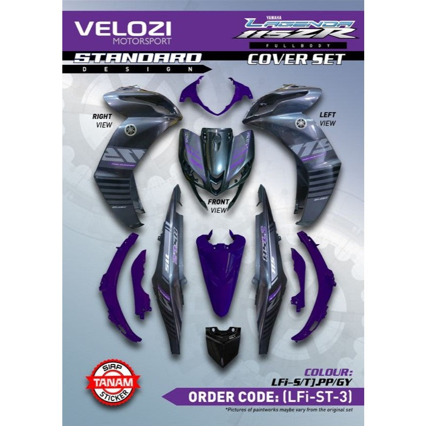COVERSET BODYSET YAMAHA LAGENDA SRL 115 / 115Z FI PURPLE GREY BATMAN 2015 LFi-ST-3 STICKER SIAP TANAM VELOZI