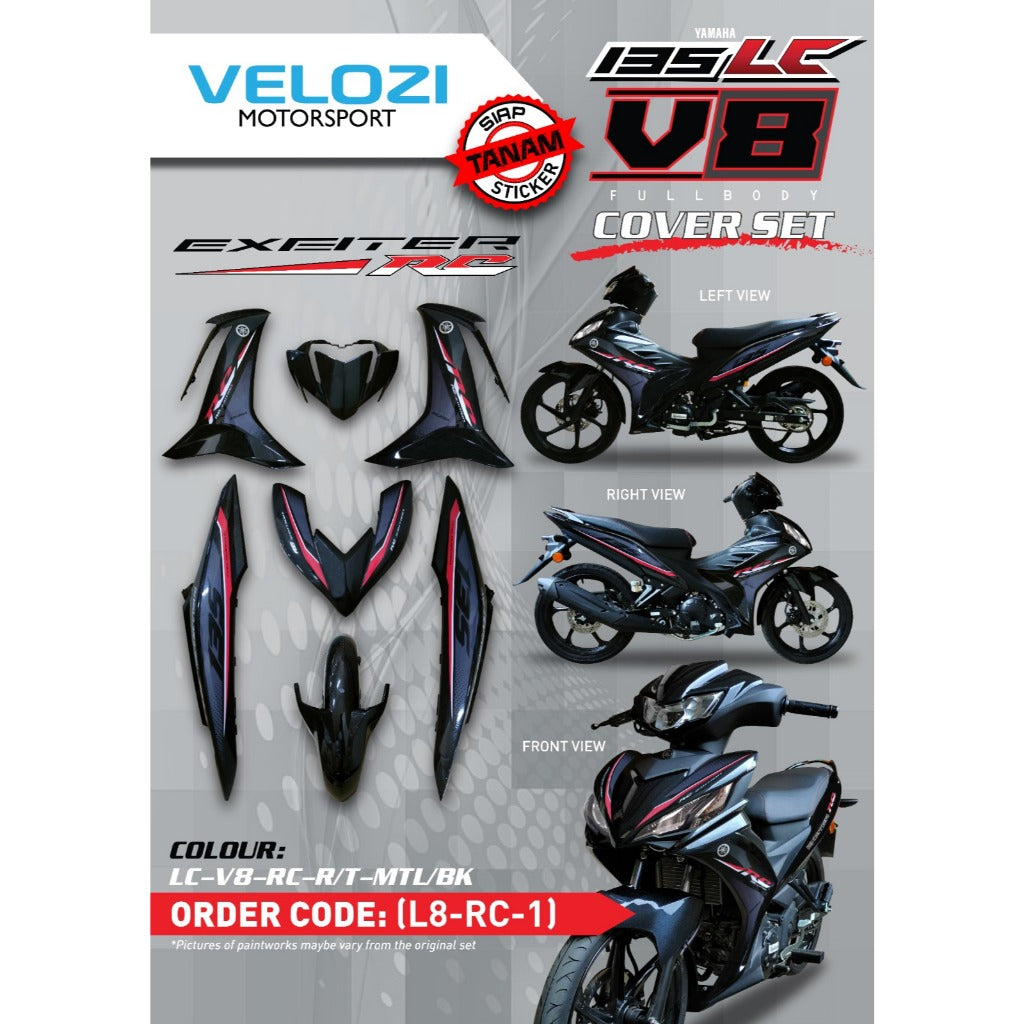 COVERSET BODYSET LC135 LC V8 DR BLACK RC LINE RED FUEL INJECTION FI YAMAHA SIAP TANAM VELOZI DOCTOR 024 OEM