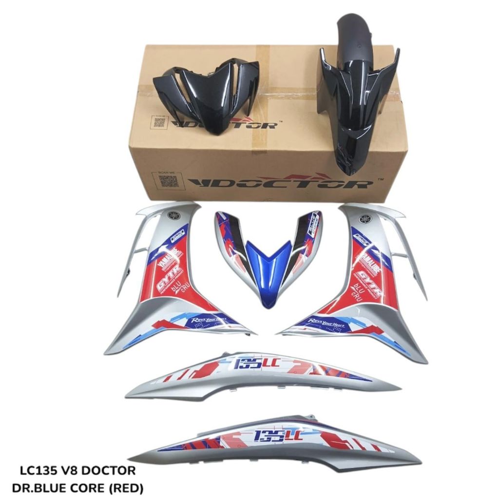 COVERSET BODYSET LC135 LC V8 DR BLUE CORE - RED VERSION DESIGN FUEL INJECTION FI YAMAHA SIAP TANAM DOCTOR OEM
