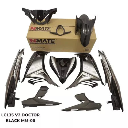 COVERSET HONG LEONG YAMAHA HLY / VELOZI LC LC135 V2 V3 V4 V5 V6 V7 HITAM PURBA DESIGN STRIPE SIAP TAMPAL FREE EMBLEM