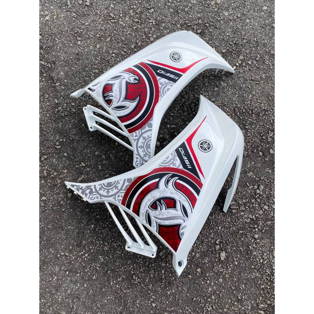 COVERSET BODYSET LC LC135 V2 PUTIH MERAH BATIK STANDARD MM-07 STRIPE SIAP TAMPAL FREE EMBLEM YAMAHA M MATE VERSION