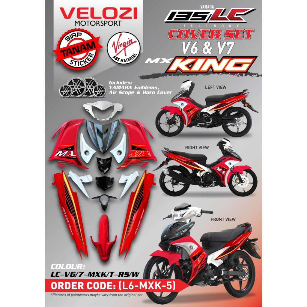 YAMAHA LC LC135 V6 V7 MX KING RED SUN WHITE COVERSET BODYSET SIAP TANAM VELOZI WITH COVER METER L6-MXK-5