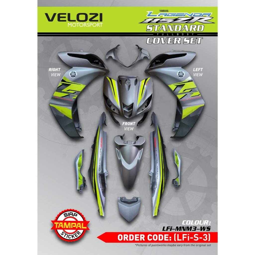 COVERSET BODYSET YAMAHA LAGENDA SRL 115 / 115Z FI MNM3 SILVER / GREY STICKER SIAP TAMPAL WS VELOZI SET