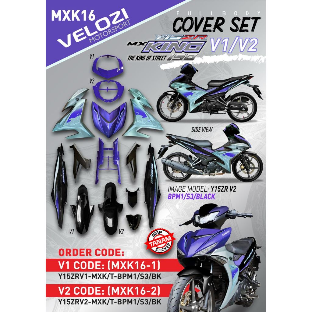 COVERSET Y15ZR V1 V2 BPM1 S3 PURPLE SILVER BLACK MX KING SIAP TANAM PREMIUM EDITION Y15ZR YSUKU ORIGINAL VELOZI
